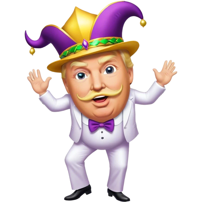 Donald trump dancing at Mardi Gras with a large moustache  emoji