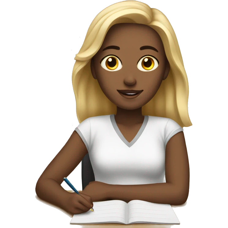 white female student writing emoji
