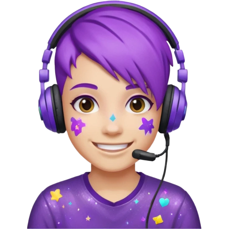 glitter purple gamer non-binary happy purple hair emoji