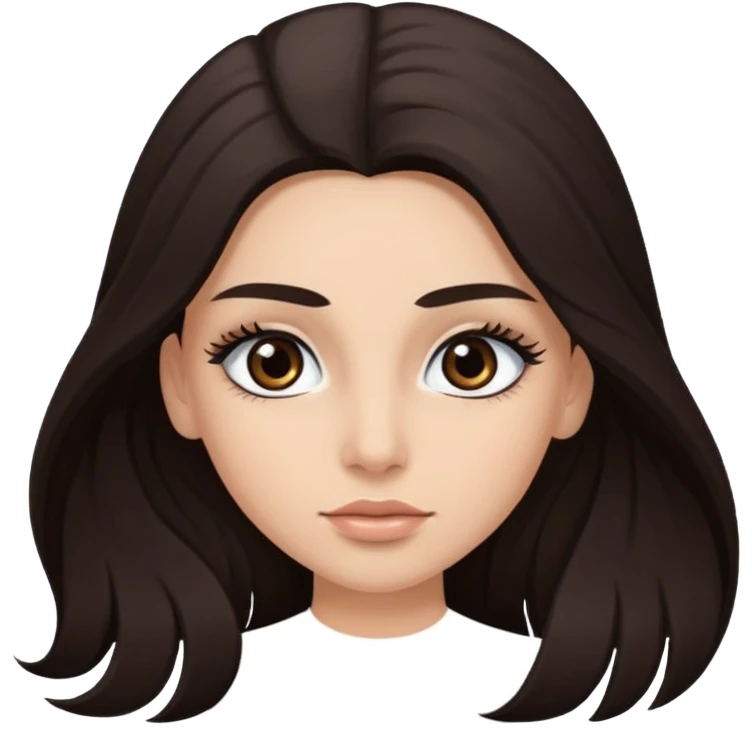 Eye black and big, eyelashes long, eyebrows black, skin white, and so beautiful hair long and brown skin tone white, emoji