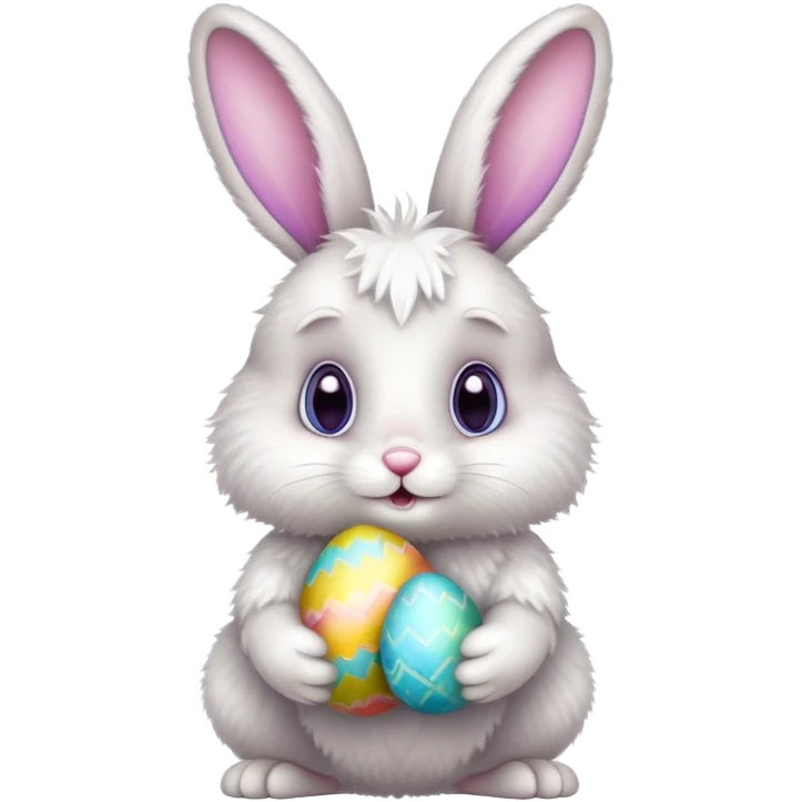 Cute Easter bunny holding a colorful Easter egg emoji
