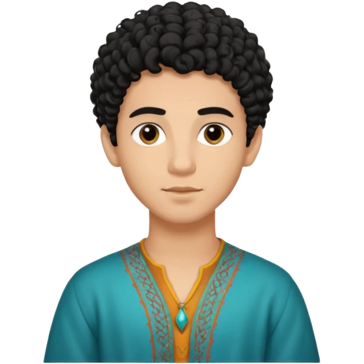 Young man with black curly hair cascade Haircut and light dark skin, moroccan / amazingh race emoji