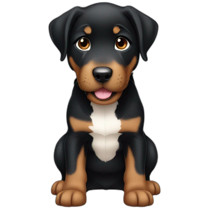 emoji of a black and brown beauceron puppy with white chest and chin making a hungry gesture emoji