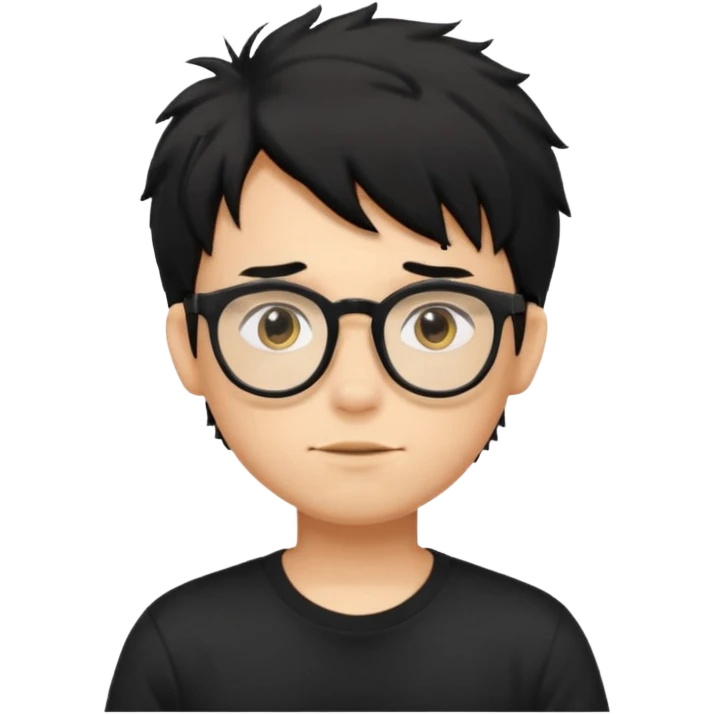 a light tan boy with messy a black hair and spectacles. wearing a black tshirt emoji