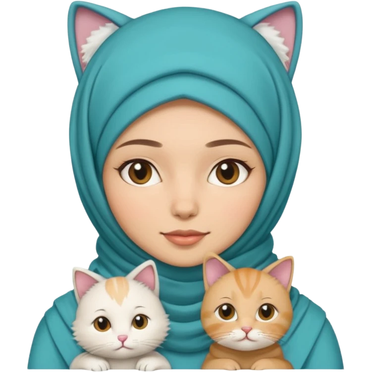 wanita berhijab dengan kucing emoji