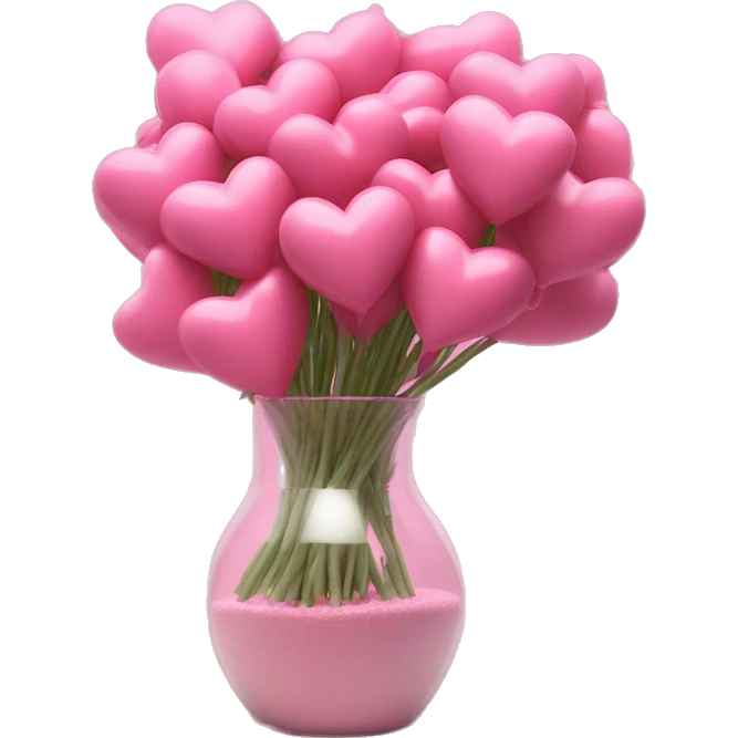 10000000 huge pink hearts on stems in a clear glass vase emoji