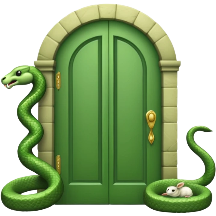 Snake and lamb carved on a green door emoji