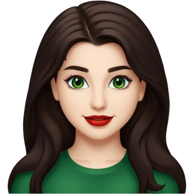 Lauren Jauregui with long dark brown hair, green eyes, red lip emoji