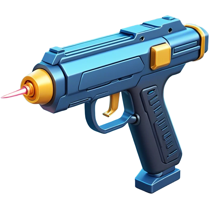 Clash of Clans aesthetic: Cinematic Playful 3D Isometric Laser Gun Emoji, rendered in a 3D vector-style similar to standard emojis with minimal shading and bold, simplified shapes. A compact, distinct form with signature details, softly glowing with a futuristic sci-fi warfare charm. Simplified yet unmistakably iconic, highly detailed and consistent, glowing with a soft radiance and high shine. Stylized with a touch of high-tech brilliance and a soft glowing outline, capturing the essence of a beloved gaming relic with a friendly, playful manner! emoji