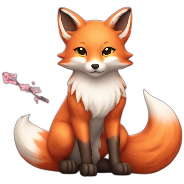 fox kitsune 5 tails near sakura emoji