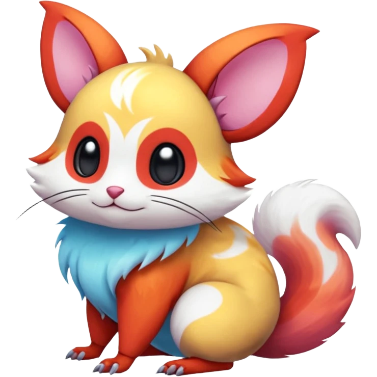  Shiny light warmly-colored reddish-orange-gold-gradients neon vibrant bioluminescent colorful flourishing flurry fuzzy Absol-Minccino-Furret-Zangoose-Chinchilla-Stitch-fusion-animal-Fakémon-hybrid-creature  emoji