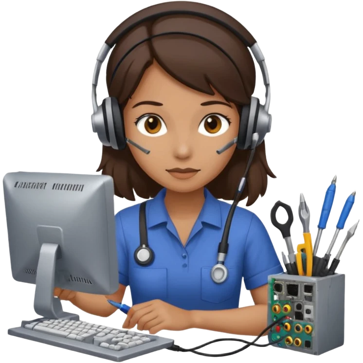 female computer technician fixing damaged computer emoji