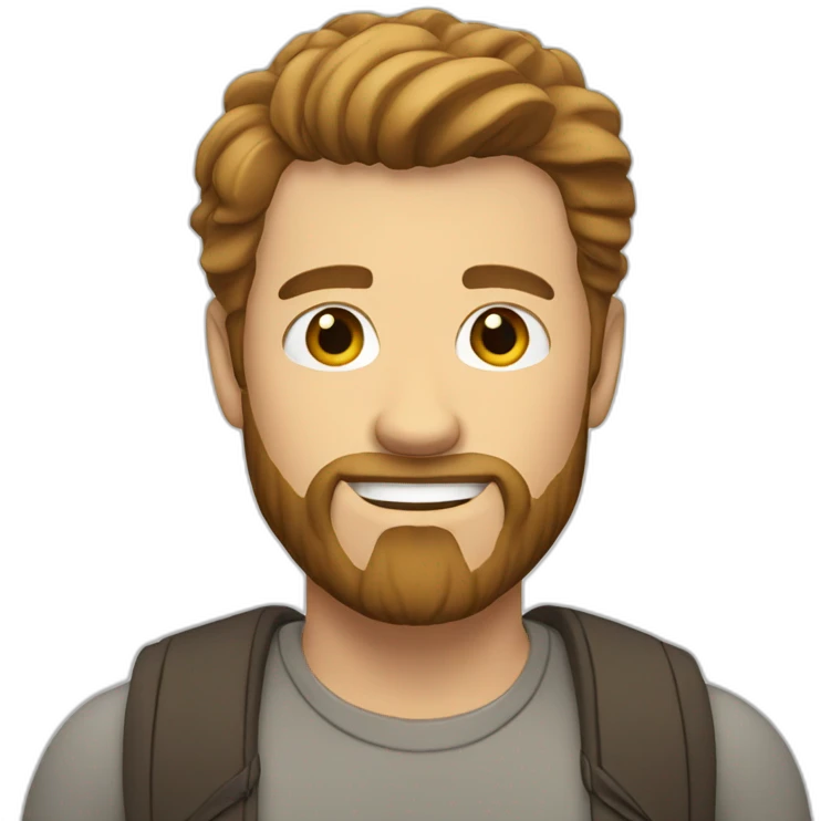 white man with short brown hair and beard pointing emoji