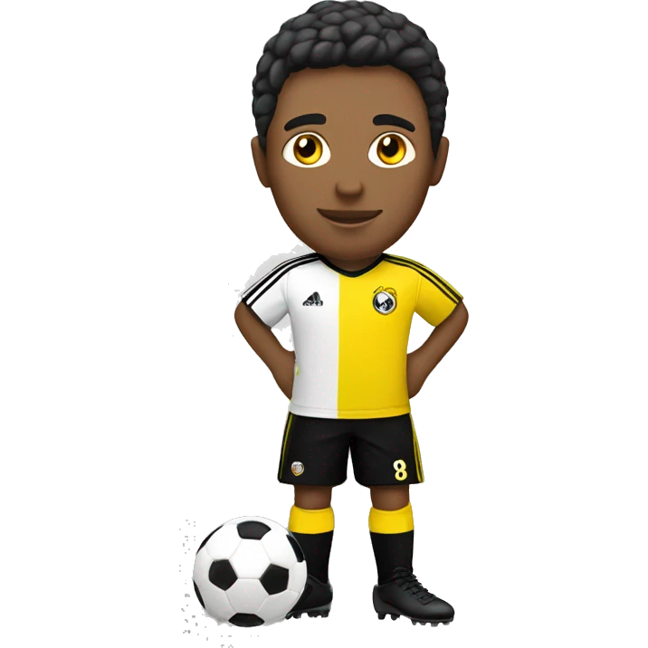 white soccer player with strips yellow and black jersey and with soccer ball emoji