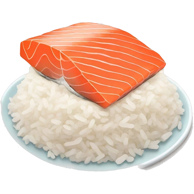 A slice of salmon on rice that smiles emoji