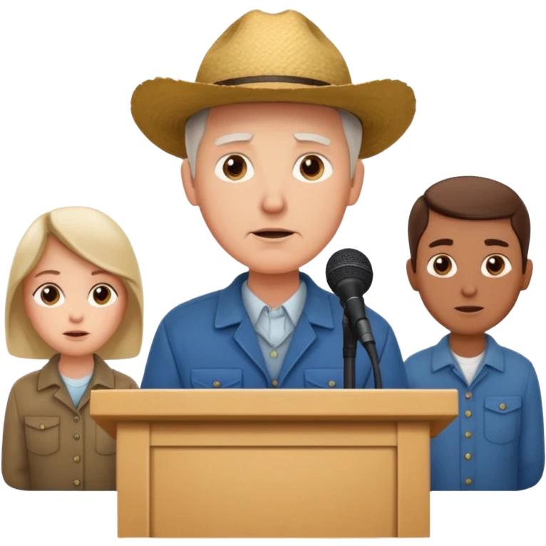 White farmers, one at the podium speaking, others listening attentively emoji
