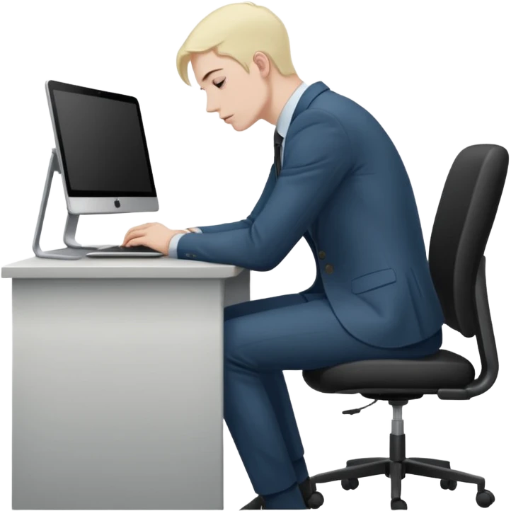 Hunched back sitting in office in front of laptop emoji