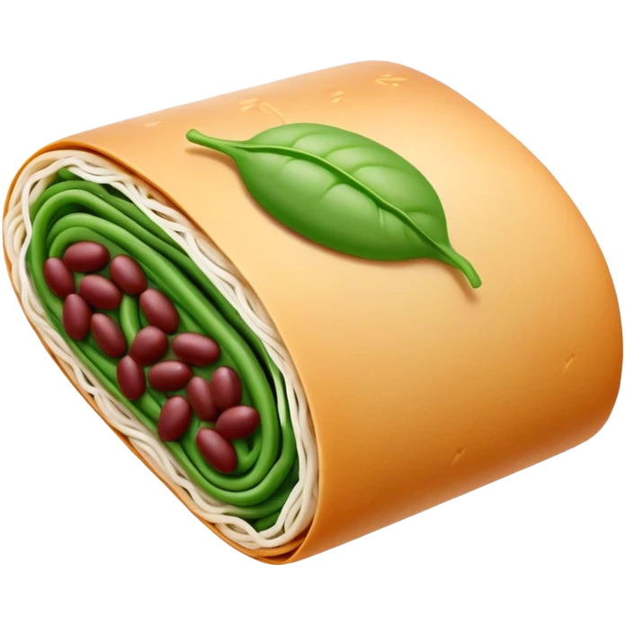 Chengdu Lvdagun green bean roll with red bean paste, simplified emoji style with bold outlines and bright colors, cartoon style Sichuan sweet snack emoji