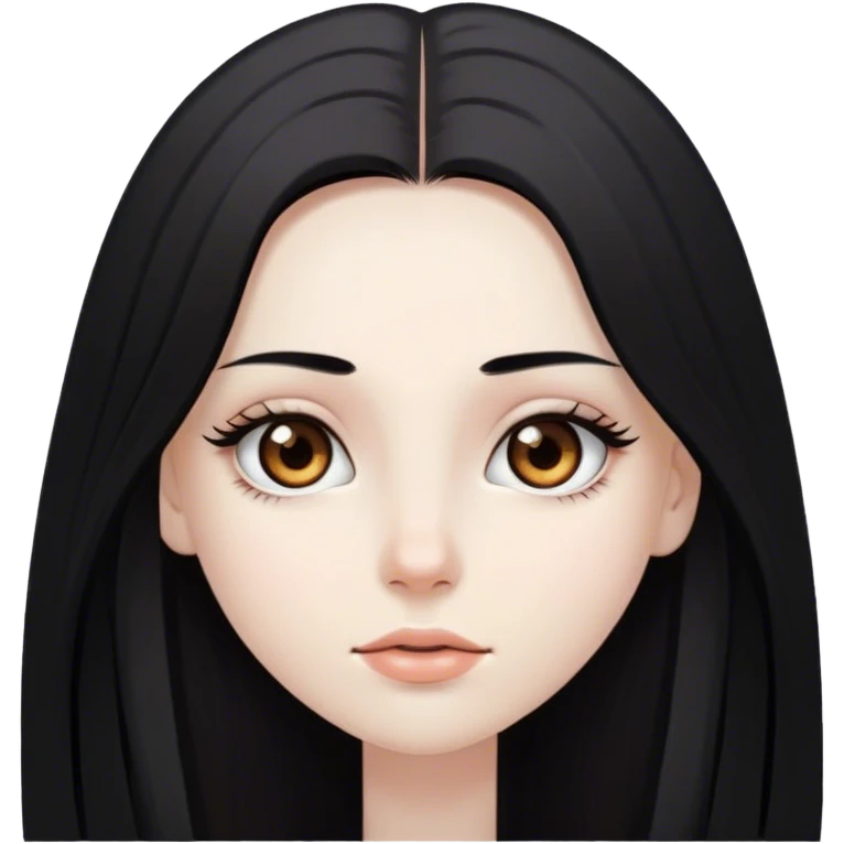 A girl with pale skin, brown eyes, long eyelashes and long black straight hair emoji