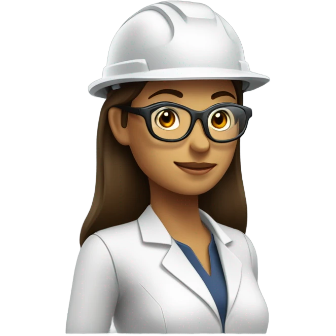 Mujer, ingeniera con casco de Seguridad, cabello castaño oscuro, con chaleco, reflejante y lentes negros emoji