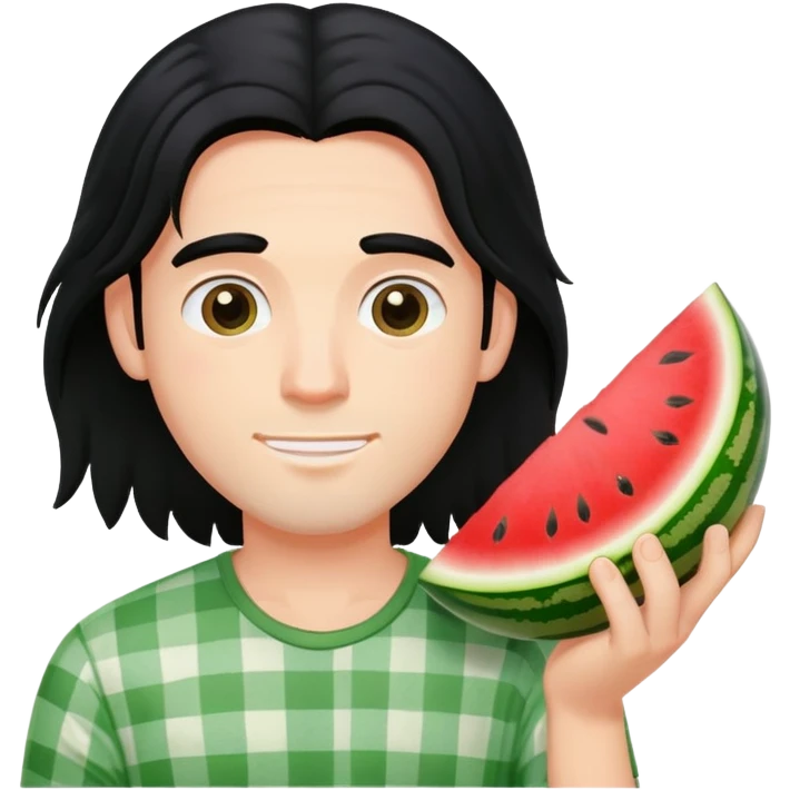 A guy with long black hair with a watermelon emoji