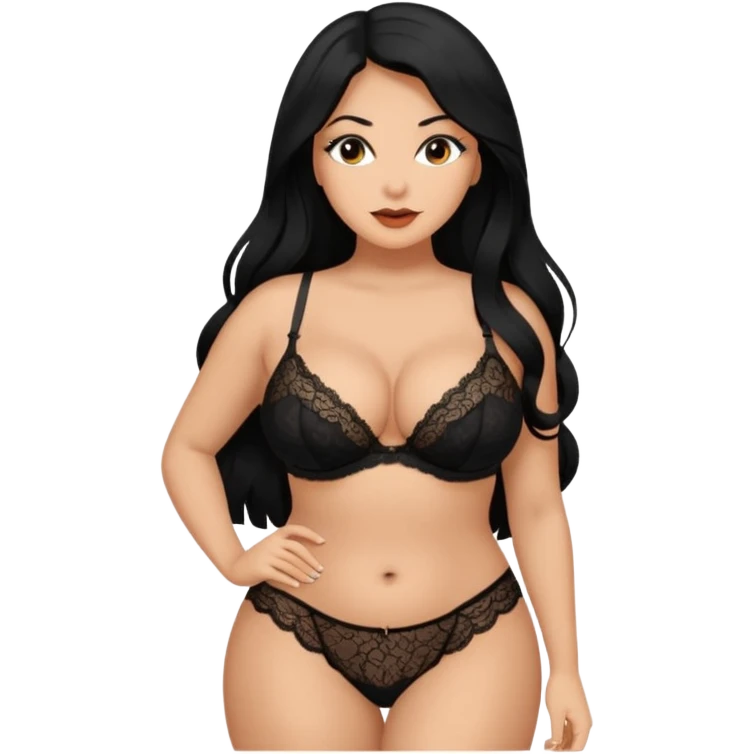 Curvy busty  tan Latina Woman with long black hair in lingerie found sexy poses emoji