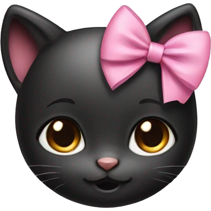 Cute black baby girl kitty with a small pink bow on her head emoji