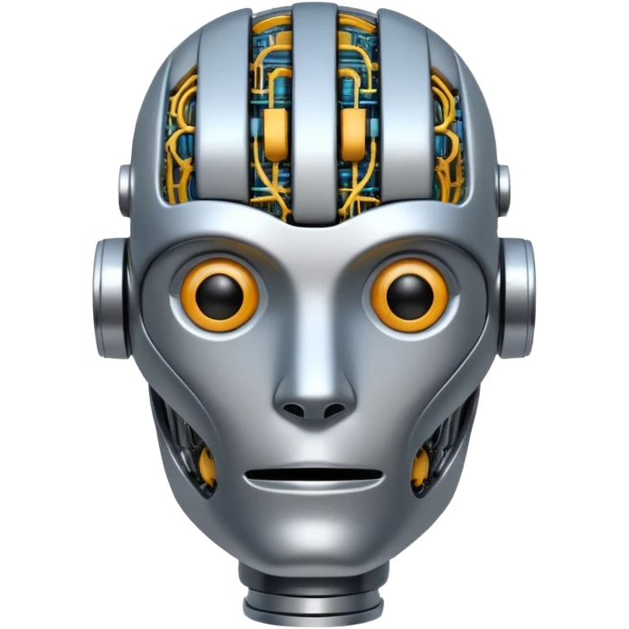 robot head with neural network patterns, symbolizing a large language model emoji