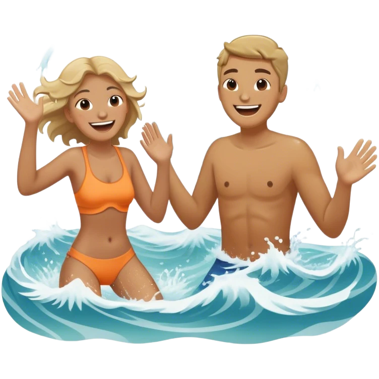 A person splashing water at their friend in the ocean, both laughing as the waves roll around them. The sun shines warmly above, capturing the joy of creating fun, embracing connection, and appreciating the moment with someone who makes life feel lighter.  emoji