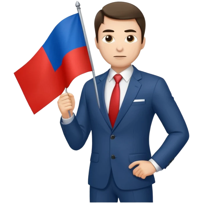 a male politician in a business suit with a Russian flag emoji
