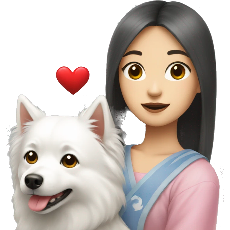 asian girl with Japanese spitz dog with heart emoji