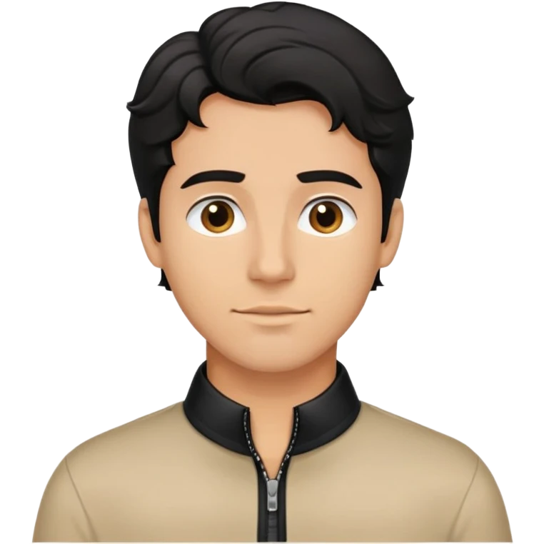 Man with wavy black hair in comfortable black zippered collar shirt, regular fit not tight emoji