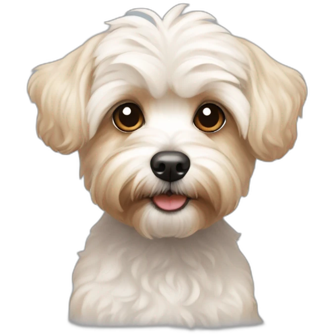slender and white maltipoo / yorkshire terrier mix with light brown ear emoji