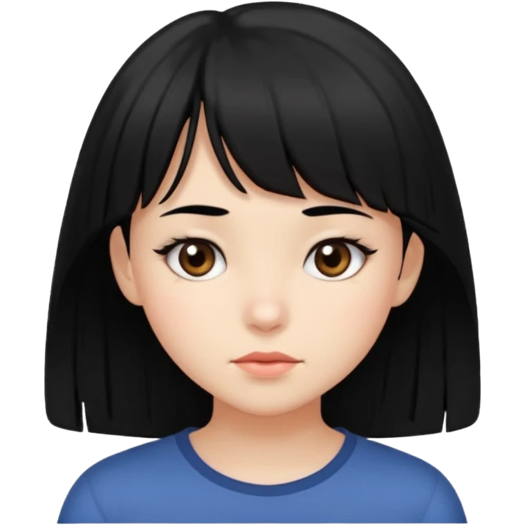 girl with black hair and side bangs, neutral expression emoji