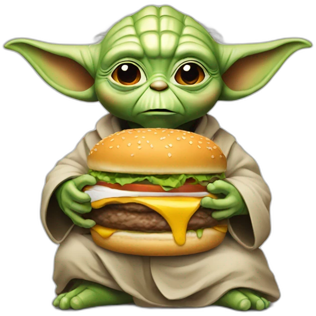 Yoda who ate a burger emoji