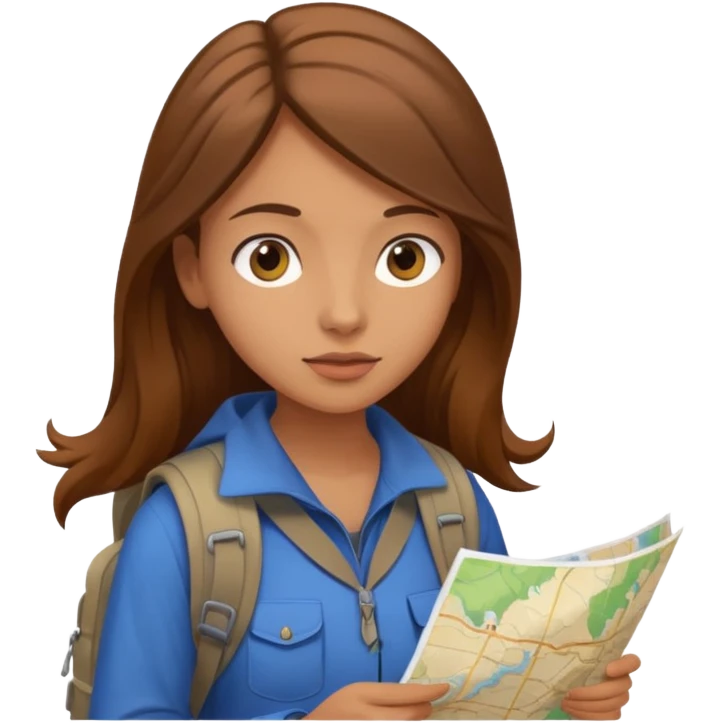 A backpacking woman checking her map with curious eyes. emoji