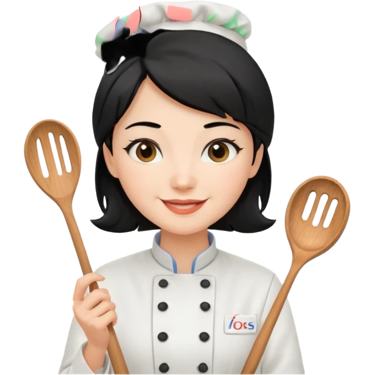 조리도구 든 대사관하얀 검정머리 여자요리사 emoji