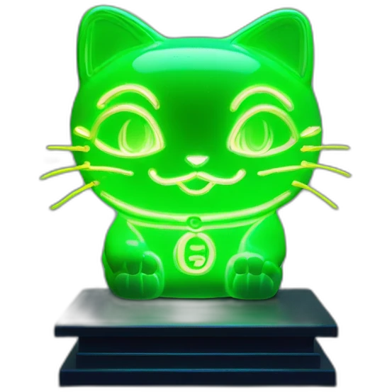 maneki neko 3d in the form of green neon sign emoji