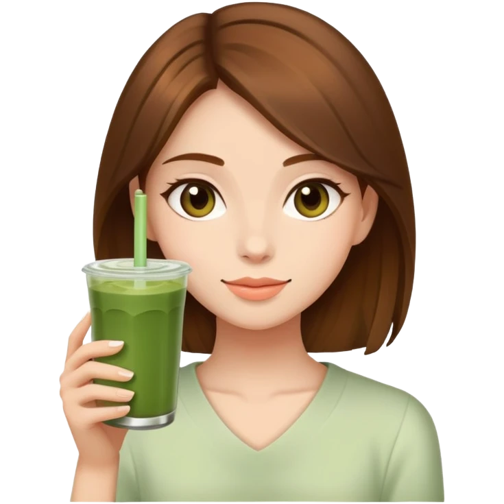 brown hair girl with matcha drink emoji