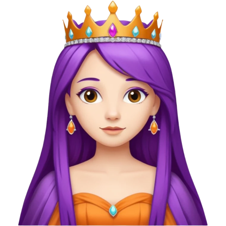 Princesses with long Purple Hair in Gown with Tiara, orange dress emoji