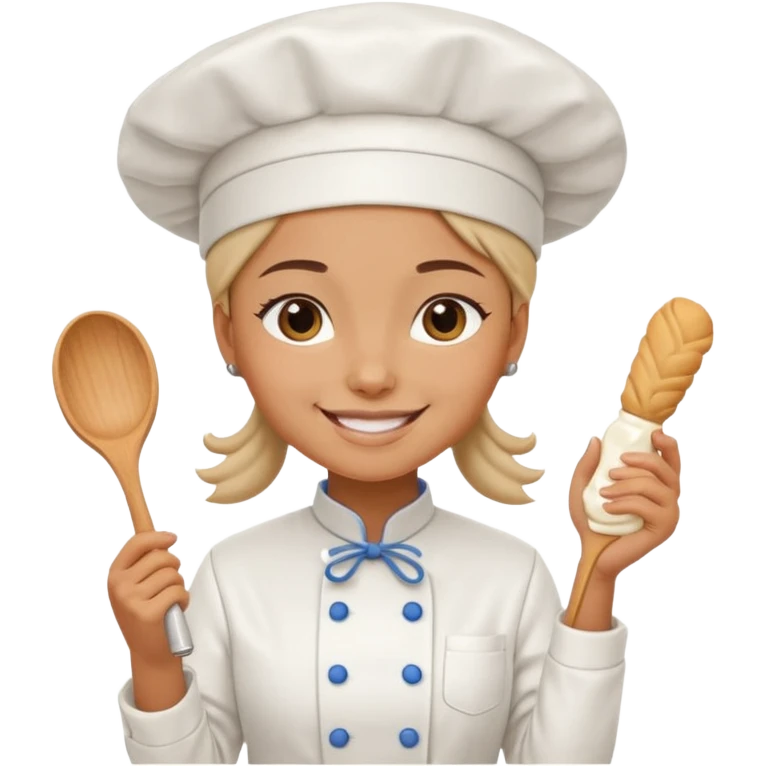 Young female baker - wearing a white chef's hat and holding a cream piping bag emoji