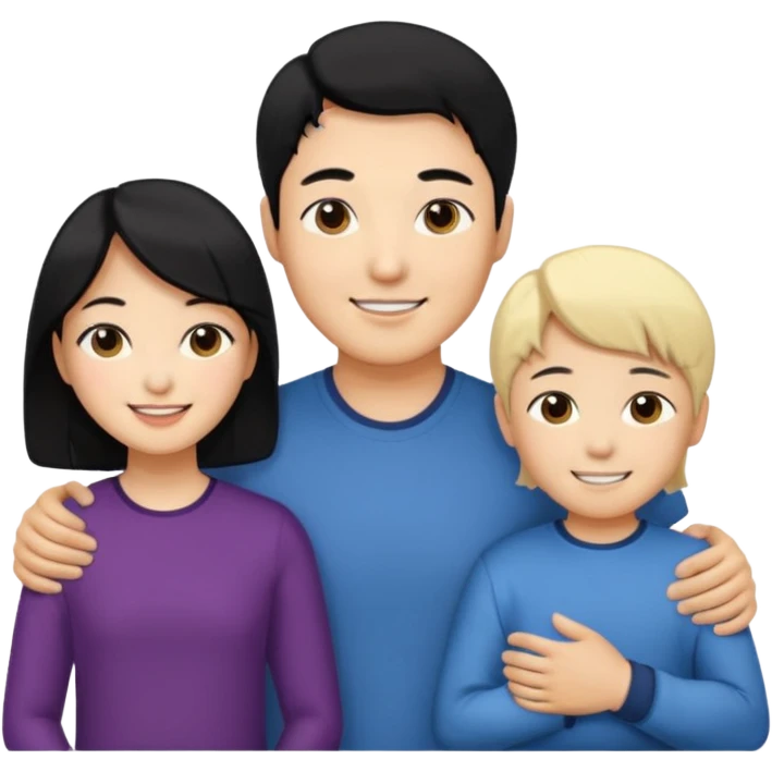 Family korean male x blonde female + black hair kid emoji