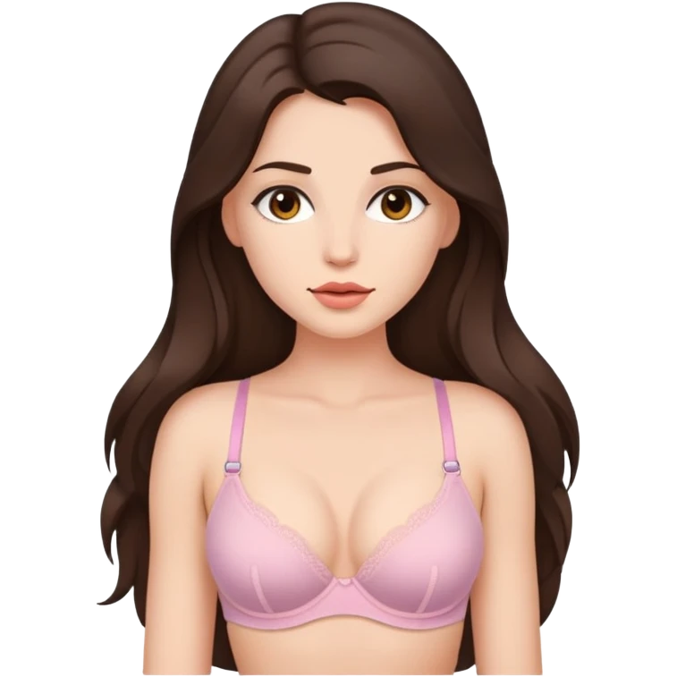 brunette in bra, small lips, small breasts, long hair emoji