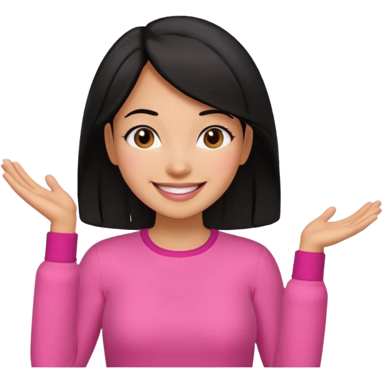 black hair woman with pink outfit and happy face emoji