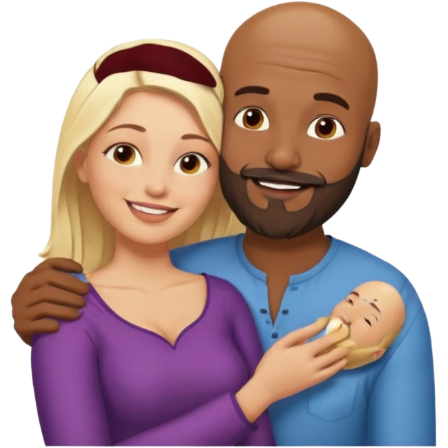 Naked bald Indian man with a beard spooning naked blonde woman emoji