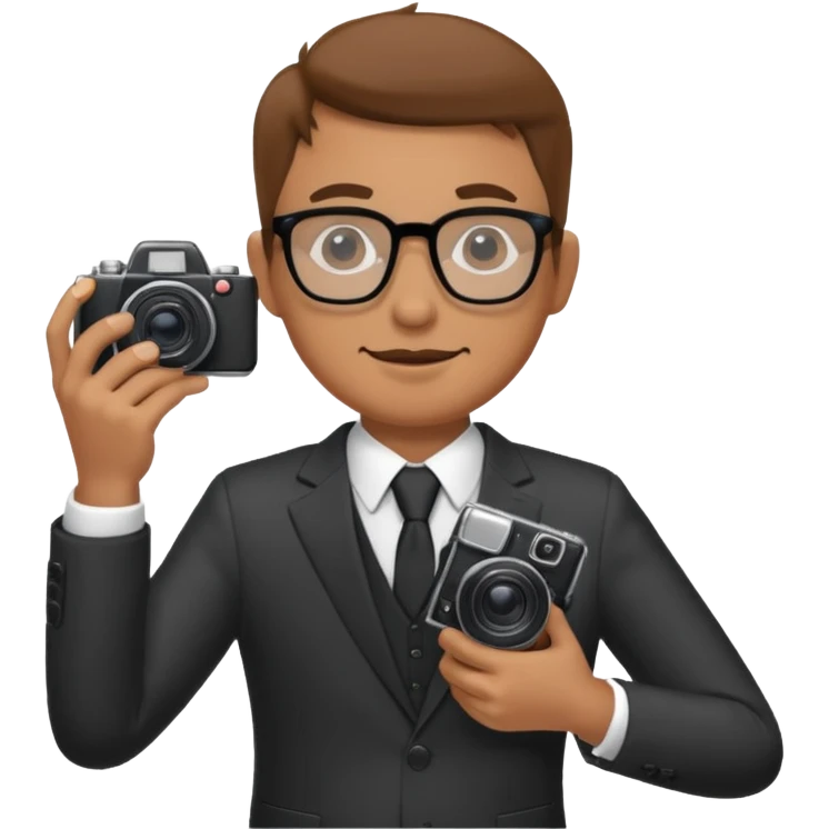 Hombre moreno con gafas haciendo fotos en una boda emoji