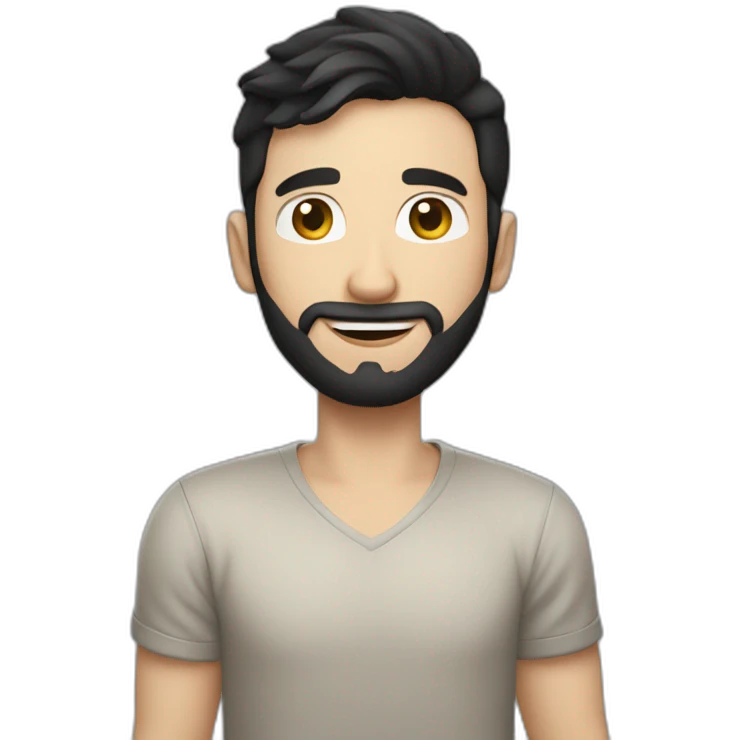 29 years old white skin man from spain with black hair, no beard, who loves apple company emoji