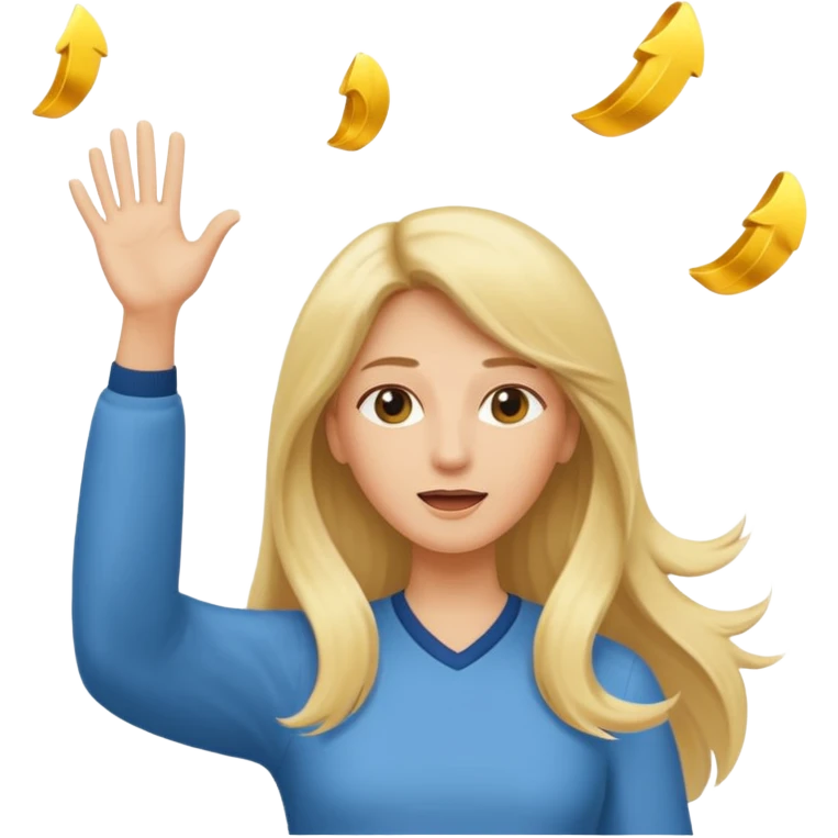 lady with long blonde hair throwing her ands in the air saying why emoji