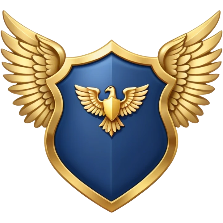 a navy blue shield with large gold wings emoji