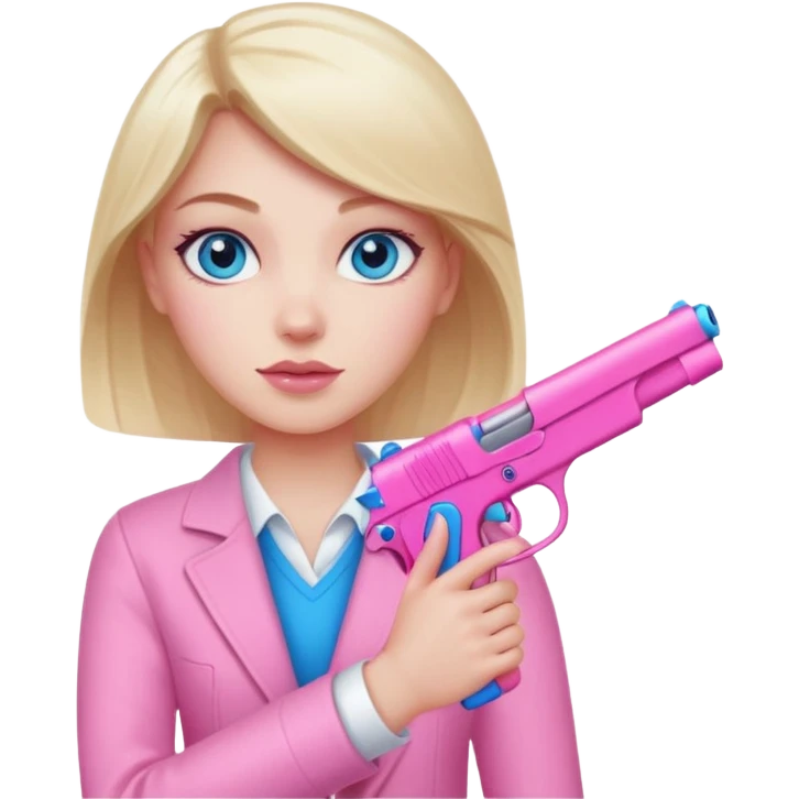 white girl, blue eyes, pink manicured hand holding a pink gun emoji